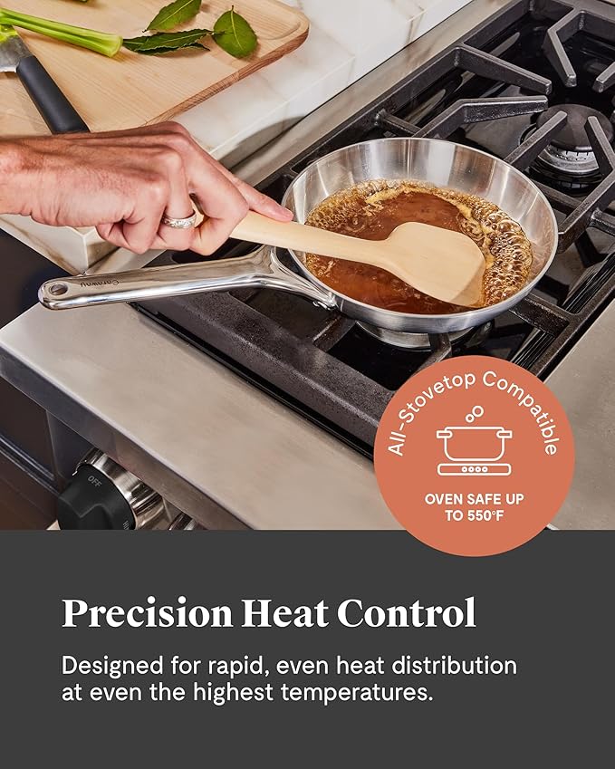 Caraway Stainless Steel Mini Fry Pan - 8 Inch Stainless Steel Frying Pan ??Oven Safe & Compatible with All Stovetops ??Non Toxic, PTFE & PFOA Free