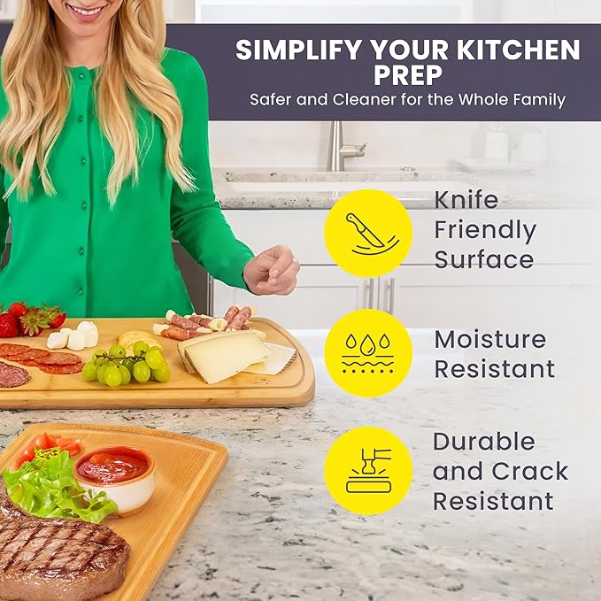Extra Large Bamboo Cutting Board Set of 2 ??Wood Cutting Boards for Kitchen with Glue-Free Surface??& Juice Groove ??Non-Toxic Wooden Chopping Boards, FSC-Certified, Durable Carving Boards