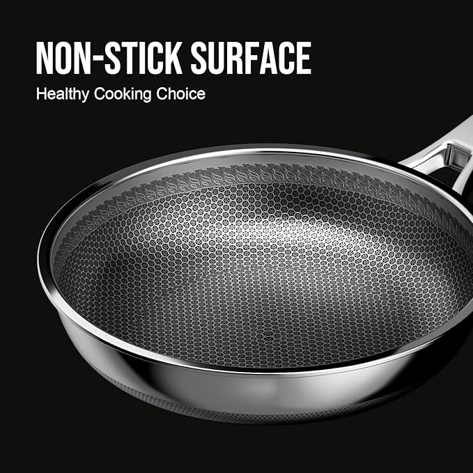 10 Inch Hybrid Nonstick Frying Pan, Stainless Steel Pan Non Stick Skillet, PFOA Free Cookware, Non Toxic Chef's Pan, Compatible with Electric, Gas and Induction, No Lid
