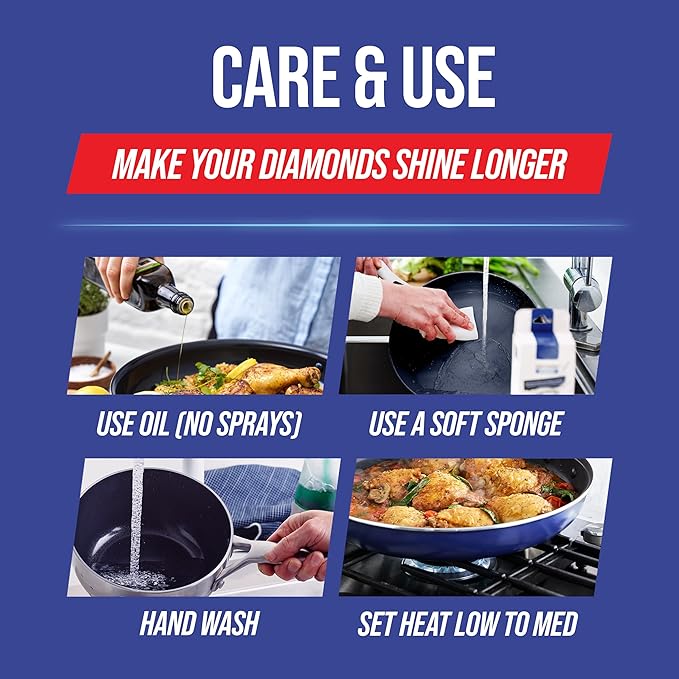 Blue Diamond Frying Pan 8??Skillet, Diamond Infused Healthy Ceramic Nonstick, PFAS and PFOA-Free, Dishwasher and Oven Safe, Even Heating, Metal Utensil Safe, Warp Control Base, Blue (Pack of 4)