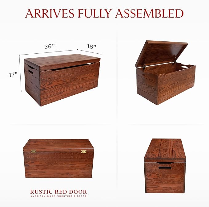 Hope Woodworking Amish Made Wooden Storage Chest Trunk Box with Lid and Handles for Bedroolanket, Clothes, Anti-Slam Hinges, Handmade, Rustic, Oak Wood, Michaels Stain, 36"