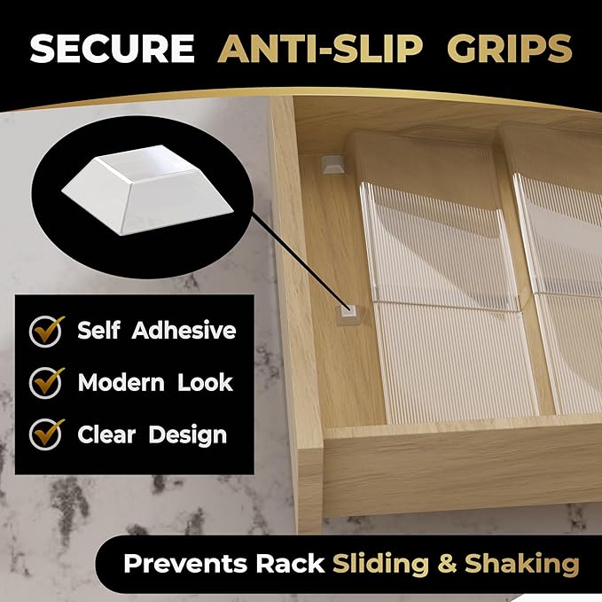 LEVANI Spice Drawer Organizer ??3 Large Tiers, Anti-Slip Grips, Narrow to Standard Drawer Size - Expandable from 8 ??15 inches Wide, Clear Durable Acrylic Spice Rack, No Sliding in Kitchen Drawers