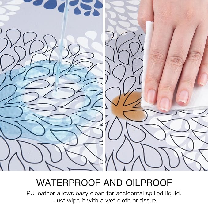 QIYI Placemats Set of 6, 12x18 Inch Faux Leather Place Mats for Kitchen Dinning, Heat Resistant Anti Slip Flower Table Mats, Waterproof Wipeable Washable Placemat Party Table D챕cor, Blue Floral Burst