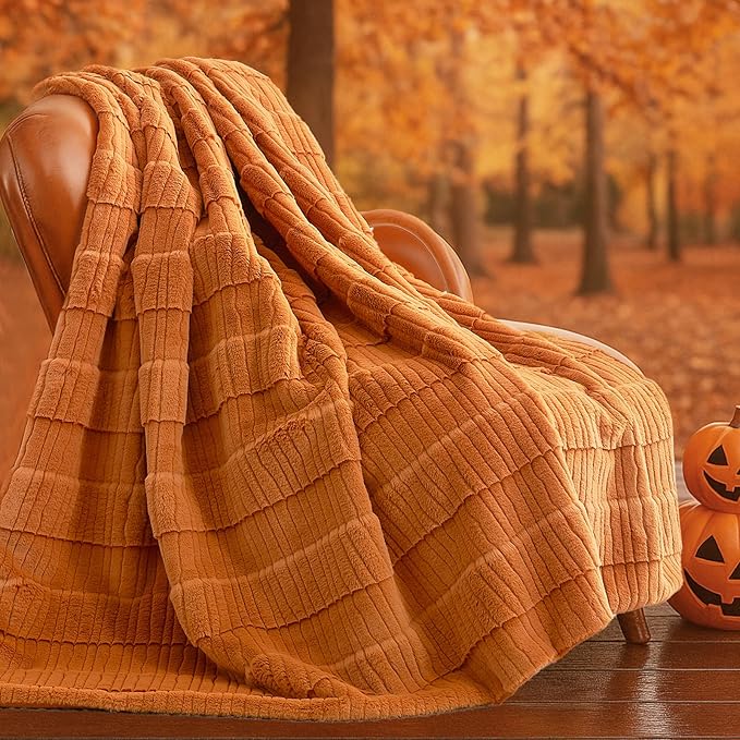Am챕lie Home Luxury Striped Faux Fur Throw Blanket for Couch, Soft Cozy Fuzzy Fluffy Soft Plush Blankets Sofa Chair Gift Blankets for Women, 60"x80", Brown