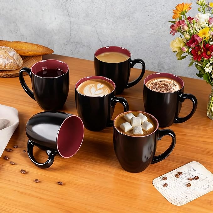 GBhome 16oz Coffee Mugs Set of 6, Large Ceramic Coffee Mugs for Man, Woman, Dad, Mom, Modern Coffee Mugs Set with handle for Tea/Latte/Cappuccino/Milk/Cocoa. Dishwasher&Microwave Safe,Red