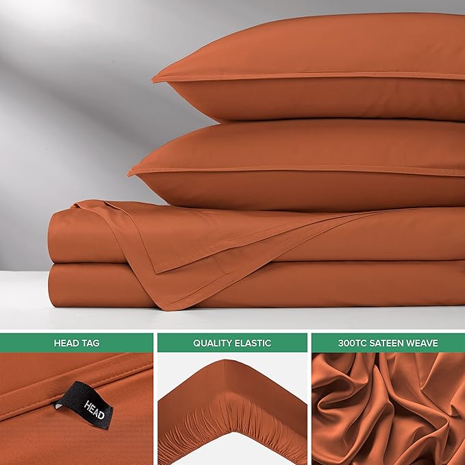 Pure Bamboo Twin Sheets, Genuine 100% Organic Viscose Derived from Bamboo Bed Sheet Set, Luxuriously Soft & Cooling, Double Stitching, 2 Year Quality Promise (Twin, Terracotta)