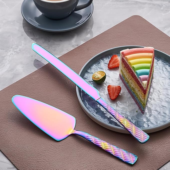 Rainbow Cake Cutting Set, Stainless Steel Cake Knife and Server, Cake Pie Cutter Set for Wedding, Birthday, Party