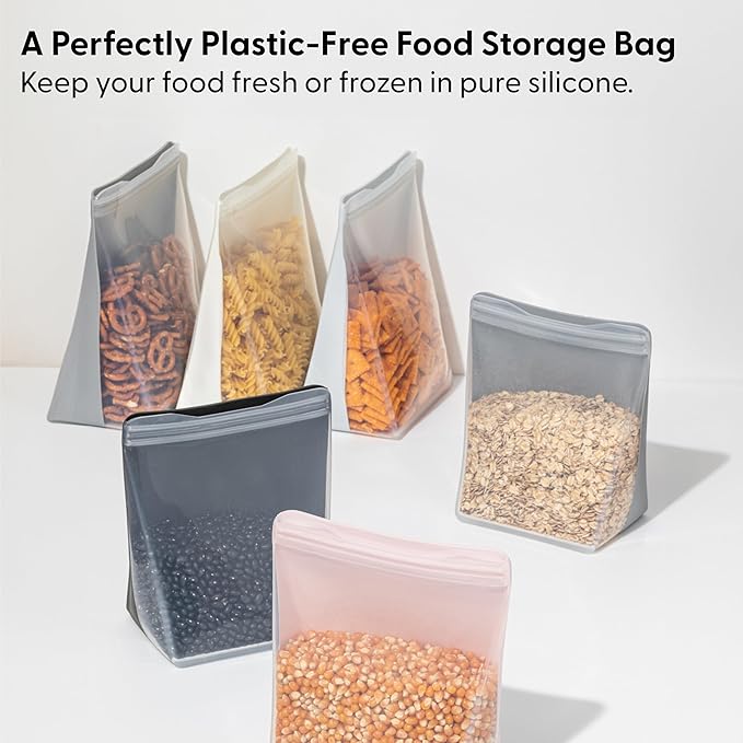 W&P Porter Silicone Reusable Storage Bag, Sandwich (50oz Stand-Up), Cream, Food Storage Container, Microwave and Dishwasher Safe, Easy Cleaning