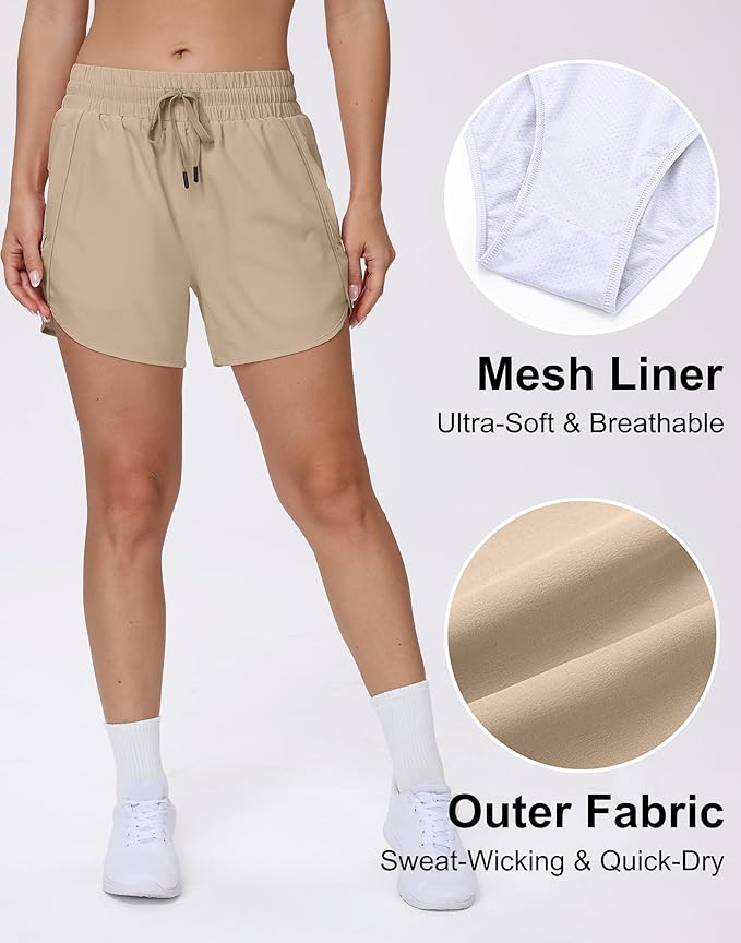Women's 5" Running Shorts Quick Dry Sporty Athletic Gym Workout Shorts with Zipper Pockets Liner