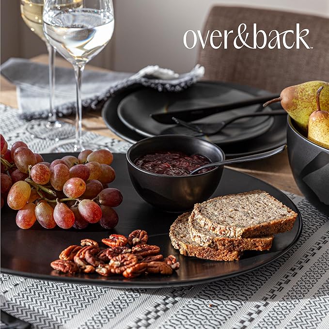 over&back Coupe Stoneware Serving Platter - Elegant 1-Piece Oval Serving Platter to Complete Your Kitchen Set - 16.4" x 11.5" - Semi-Matte Black