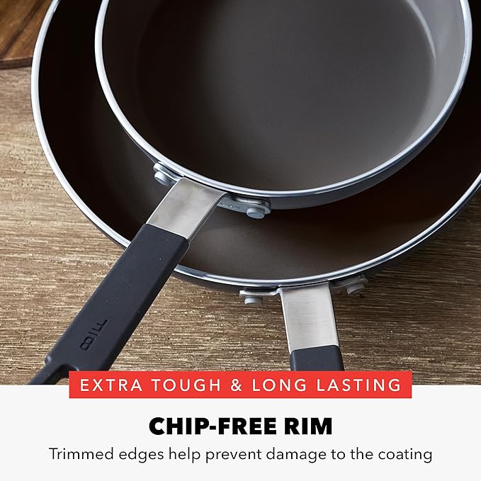 GreenPan x Bobby Flay 2 Piece- 8??and 10??Nonstick Frying Pan Skillet Set, PFAS-Free Diamond Ceramic, Induction Suitable, Stay-Cool Silicone Handle, Easy Clean Dishwasher & Oven Safe, Black