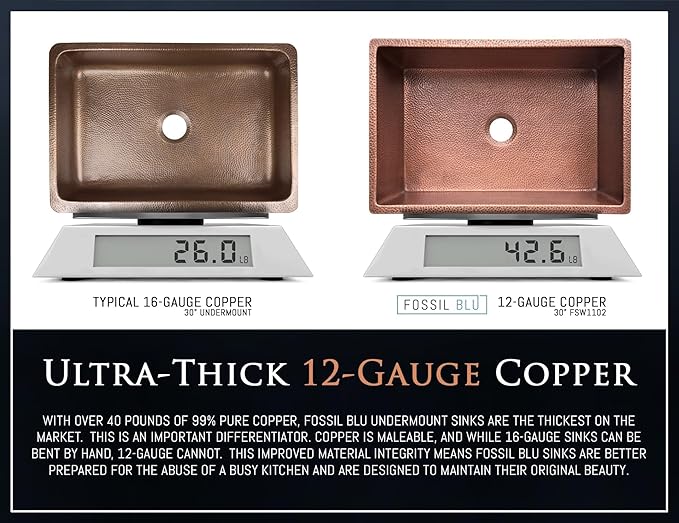 Luxury 30" Heavy 12-Gauge Hammered Copper Undermount/Drop-In Kitchen Sink, Includes Antique Copper Grid, Flange, Medium Patina, FSW1115
