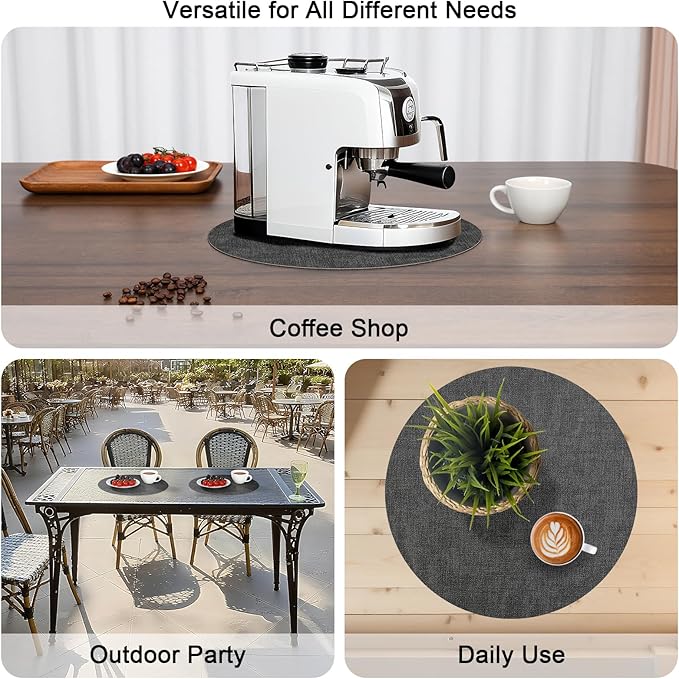 Myir JUN Round Placemats, Dual Sided Faux Leather Place Mats Set of 4 Indoor/Outdoor Non-Slip Washable Table Mats (Gray Pink, Set of 4)