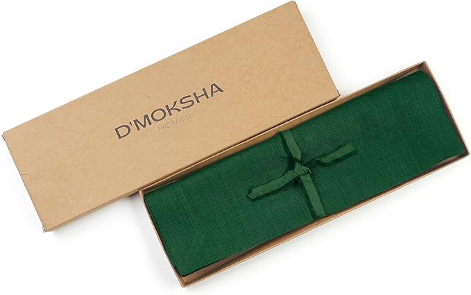 D'Moksha Homes Linen Forest Green Placemats Set of 4-100% Pure Linen Placemats 14 x 19 Inch for St Patricks Day, Easter - Handcrafted and Machine Washable
