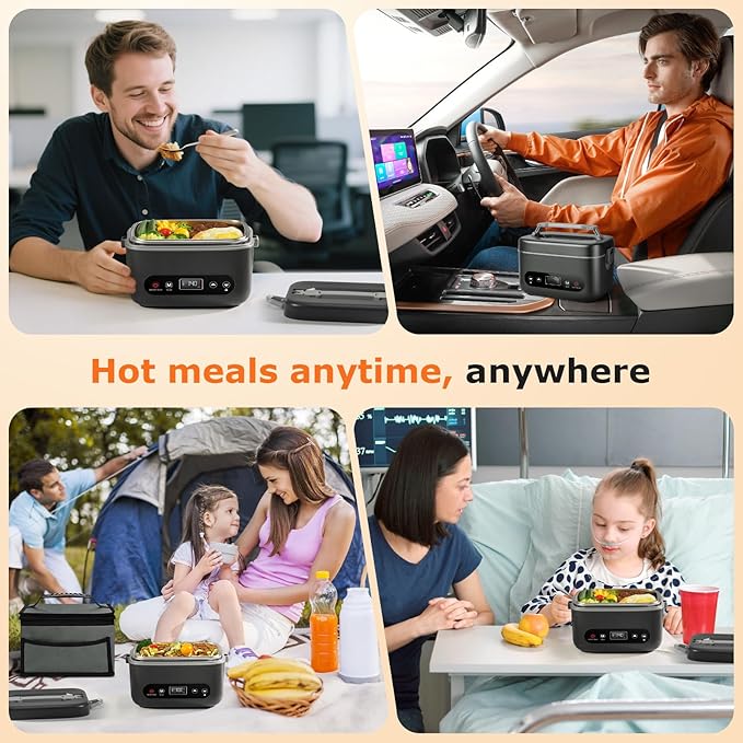 THZDMI 1.2L Cordless Electric Lunch Box ??20000mAh Rechargeable Portable Food Warmer with 5-Sided Heating, Auto Temperature Control, Leakproof & BPA-Free ??Perfect for Office, Truck, Outdoors Black