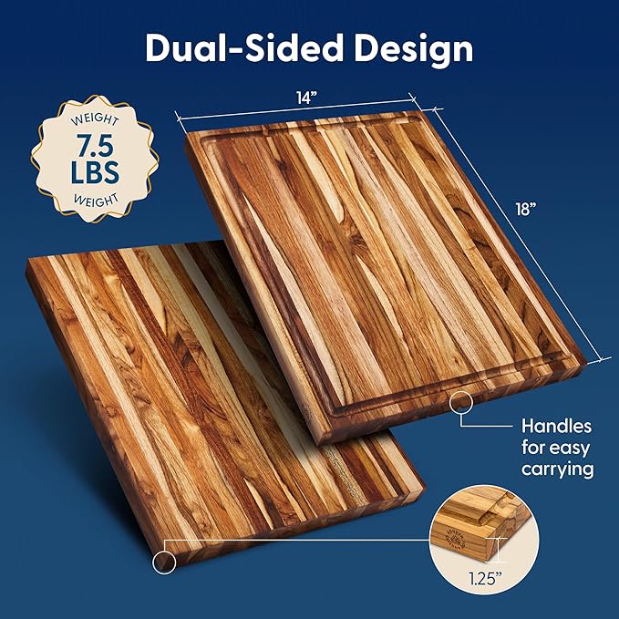 Sonder Los Angeles Laurel Cutting Board | Teak Edge Grain Cutting Board for Kitchen with Juice Groove | Reversible Charcuterie Butcher Block | Gift Box Included | 18x14x1.25 in
