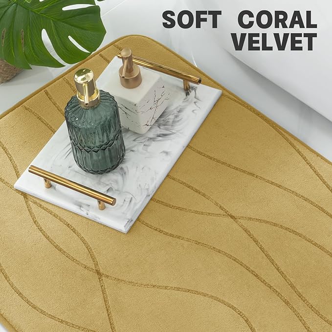 YIHOUSE Memory Foam Bathroom Rug Sets 2 Piece, Ultra Absorbent Bath Mat for Bathroom - Non-Slip Machine Washable & Dry Quickly, 2 Piece Bathroom Mat Set,Beige