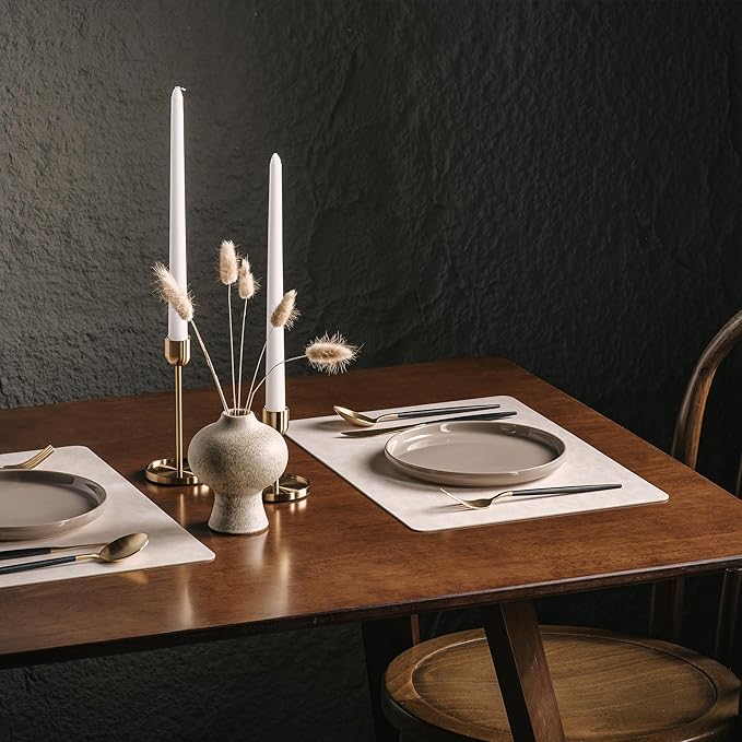 DOLOPL Placemats Set of 6 Reversible Dual-Color Table Placemats ??Heat Resistant Wipeable & Washable Place Mats, Luxury Faux Leather Table Mats for Vintage Dining Table Decor (Beige & Light Grey)