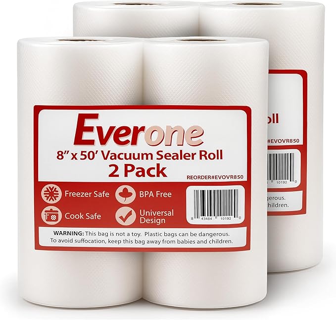 Vacuum Sealer Bags Roll 8" x 50' for Sous Vide and Food Storage, BPA Free, Heavy Duty Commercial Grade Bag Rolls for Meal Prep and Boil Safe Use, 4 Count (200 FT)