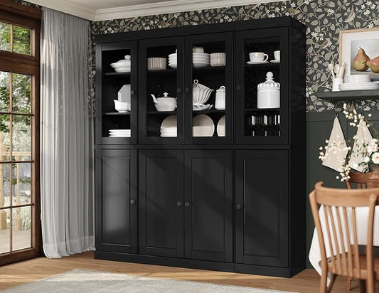 Palace Imports 100% Solid Wood Kitchen Pantry Hutch, Black, 65" w x 71.5" h x 15.5" d, Renewable Eco-Friendly Wood, Made in Brazil