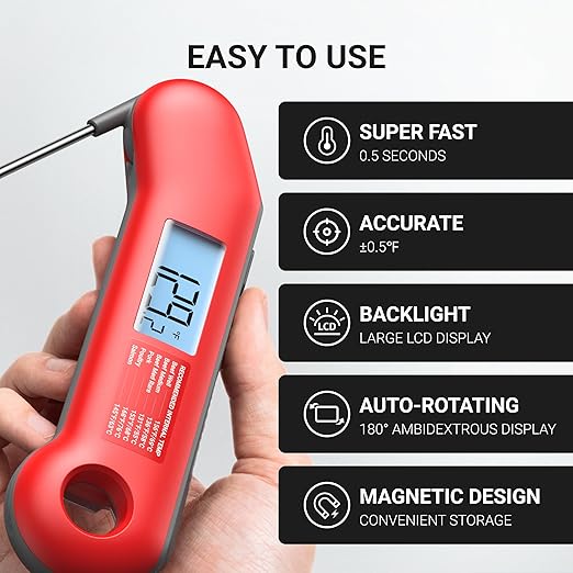ThermoMaven Professional Meat Thermometer Digital, Ultra-Fast 0.5 Sec Instant Read, NIST Certified 짹0.5째F Accuracy, 100% Waterproof, Auto-Rotating Backlit Display, Lift-to-Wake, for BBQ/Cooking/Candy