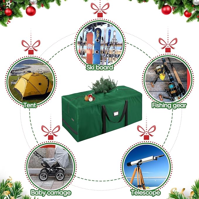 BALEINE 9 ft Christmas Tree Storage Bag, Heavy Duty 900D Oxford Fabric with Reinforced Handles and Dual Zippers Wide Opening, Extra Large Storage Container for Trees and Decorations (Green)