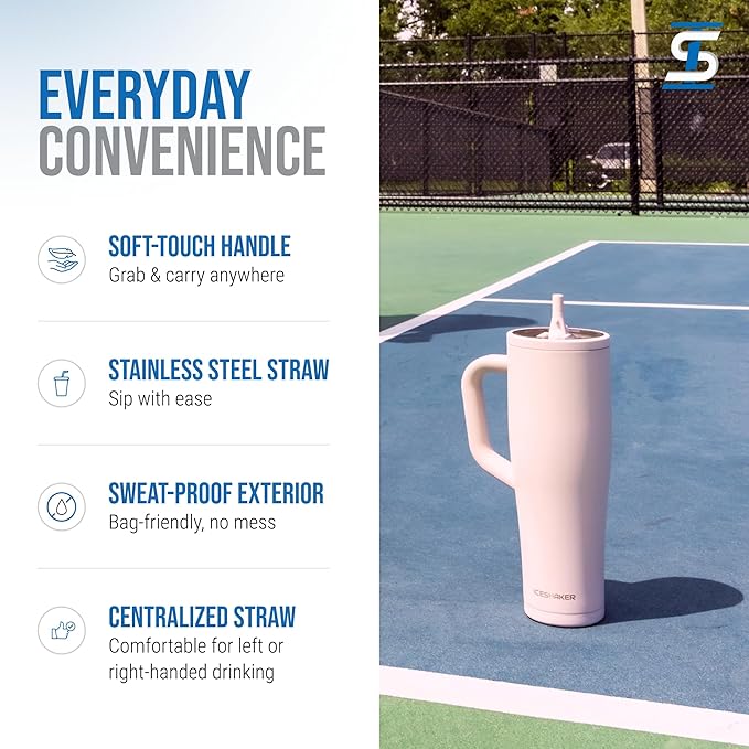 Ice Shaker 40 oz Tumbler with Handle and Straw | 40oz Oakley | Cold for 30+ Hours | 2-in-1 Tumbler Shaker Bottle | Odor-Free 40 ounce Bottle for Water, Protein Shakes, Smoothies, Cocktails