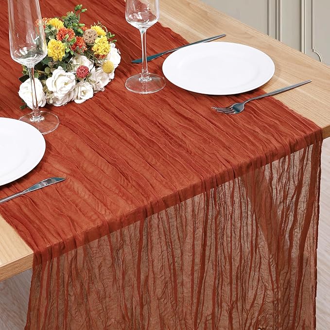1 Pack Cheesecloth Table Runner 10Ft Christmas Gauze Boho Table Runners for Wedding Decor Bridal Shower Decorations(35" x 120")