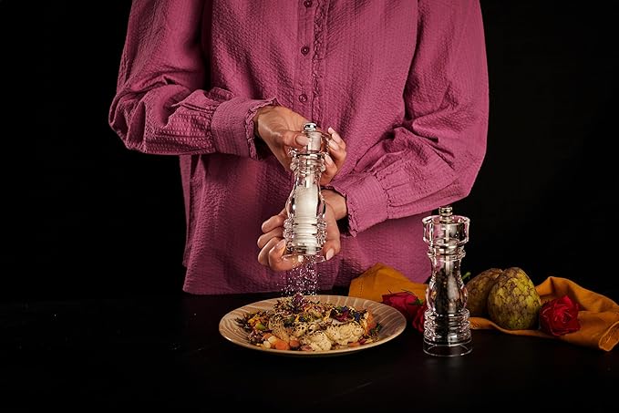Cole & Mason London Refillable Spice Mill - Kitchen & Home Accessory - Salt & Pepper Grinder Set - Salt Mill with Ceramic Mechanism - Pepper Mill with Carbon Steel Mechanism - 7", Acrylic