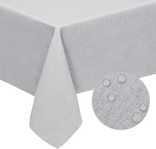 Easy-Going Faux Linen Waterproof Spill-Proof Tablecloth Stain Resistant Rectangle Table Cloth Wrinkle Free Decorative Fabric for Kitchen, Dining, Party, Weddings, Restaurants (52x70 in, Grey)