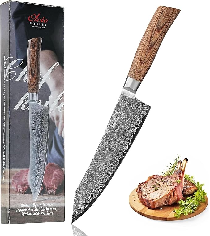 Wakoli EDIB Pro Premium Kiritsuke Chef's Knife ??Japanese-Style Kitchen Knife | 8-Inch Blade Made of 67-Layer Genuine Damascus Steel with Pakkawood Handle | Sharp, Durable, Professional Cooking Tool