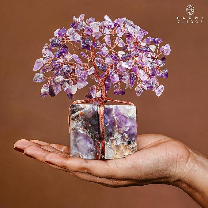 Crystal Tree of Life for Home and Office Decor, Handmade Raw Crystal Base Amethyst Chakra Healing Crystal Tree for Positive Energy, Money, Good Luck, Christmas D챕cor, Birthday Gifts for Women