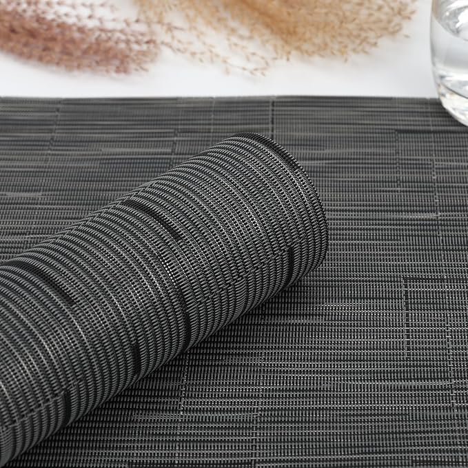 Myir JUN Table Runner, Vinyl Table Runner Indoor Arbitrarily Cropped Runner for Table Heatproof for Home Party (Black-Gray, 12 x 94 inch)