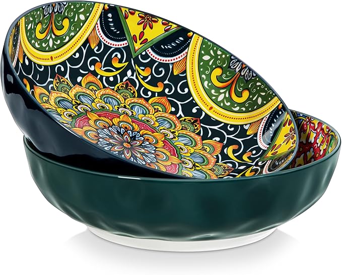 vancasso Large Serving Bowls, 78 Oz Extra Large Salad Bowls Set of 2, Bohemian Decorative Bowls for Salad, Fruit, Pasta and Dinner, Serving Dishes Set for Party, Dishwasher & Microwave Safe竊뛉reen