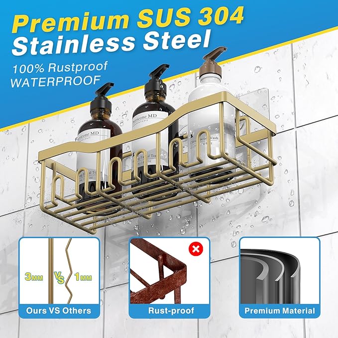 EUDELE 5-Pack Rustproof Stainless Steel Shower Caddy ??No Drill Adhesive Bathroom Organizer with Large Capacity, Spacious Shower Shelves for Inside Shower, Kitchen & Home Decor Storage-XL Size