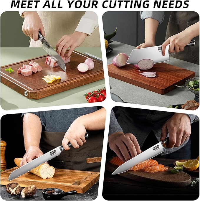 MDHAND Knife Set, 9PCS Professional Japanese Kitchen Knife Set, High Carbon Stainless Steel Chef Knife Sets - Pakkawood Handle for Professional Chef, Cooking, Cutting, Dishwasher Safe, Elegant Box