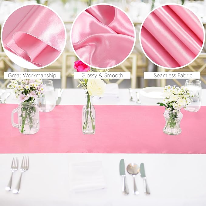 Aneco Satin Table Runner 12 x 108Inch Long Bright Silk and Smooth Fabric Party Table Runner for Wedding Banquet Party Decoration (Gradient Hot Pink)