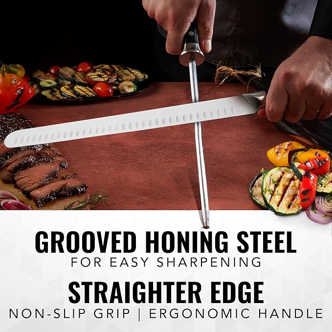 Cutluxe BBQ Knife Carving Set ??12" Brisket Knife & 10" Honing Rod, Butcher Knife Set for Meat Cutting ??Ultra Sharp German Steel, Ergonomic Pakkawood Handles ??Artisan Series