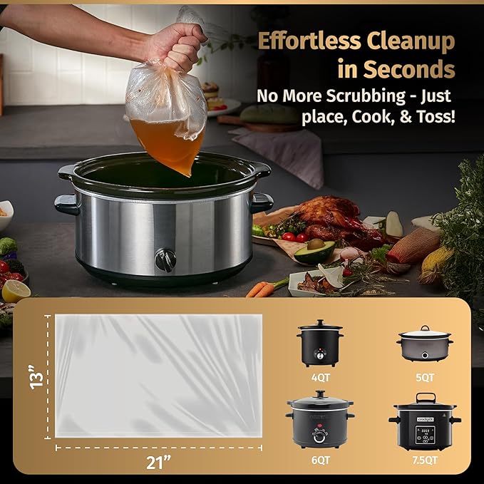 30 Pack Slow Cooker Liners ??Large 13??x 21??BPA-Free Crock Pot Bags ??Fits 3??0 Quart Round & Oval Cookers ??Disposable Crock Pot Liners for Effortless Home Cooking & Fast Clean Up, Bonus Recipe Book