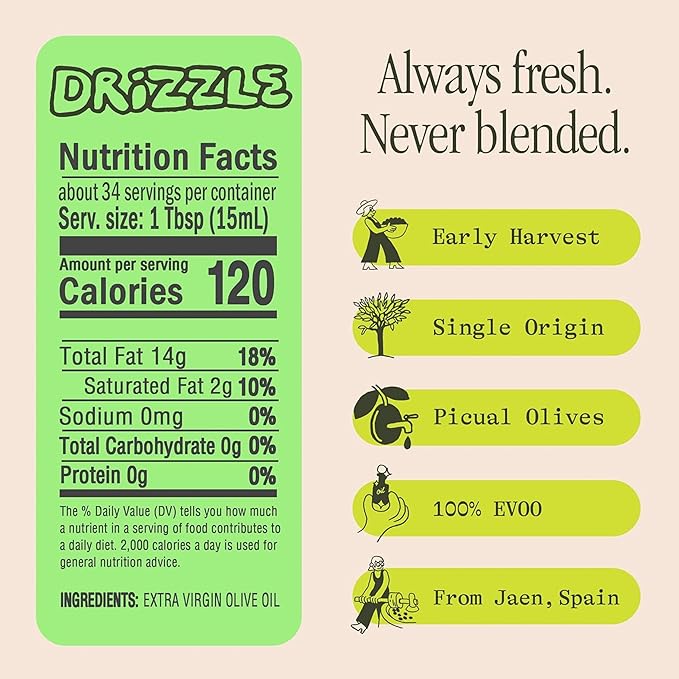 Graza Drizzle Extra Virgin Olive Oil, Finishing Oil - High Polyphenol Early Harvest EVOO Finishing Oil in a Squeeze Bottle - Single Farm Olives from Spain - 11.8 Fl Oz (350ml)