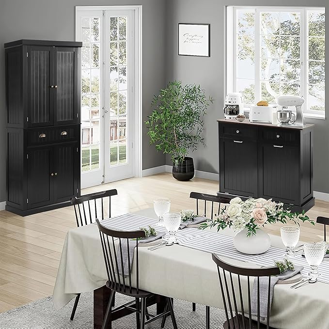 KIGOTY 72" Tall Kitchen Pantry Cabinet with Drawer and 4 Adjustable Shelves, Freestanding Pantry Storage Cabinets, Wood Cupboard Pantry Cabinet for Kitchen, Dining Room, Living Room, Black