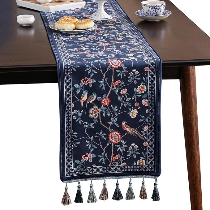 patdrea Vintage Chinoiserie Floral Table Runner Farmhouse for Home Kitchen Dining Decor Parties Family Dinners 12"*71"