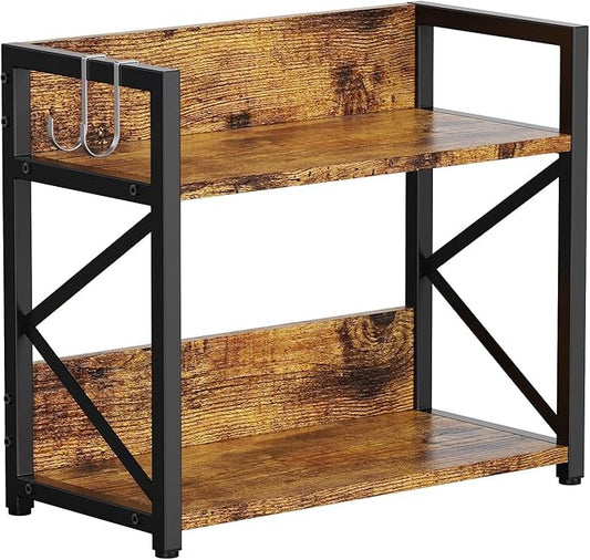 2 Tier Kitchen Counter Shelf Organizer, Coffee Bar Station Organizer for Countertop竊똕pace Saving Spice Rack, Desk Shelf Riser, Coffee Bar Accessories(Rustic Brown, Medium) | Organizer, Coffee Bar Station, Space Saving, Spice Rack, Desk Shelf Riser