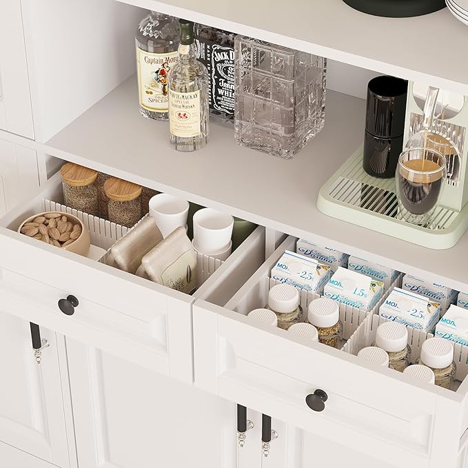 MEISSALIVVE Kitchen Pantry Storage Cabinet with LED Lights, 78.7" Tall with Glass Doors & Drawers, Freestanding Utility Cabinet, White (63" W x 15.7" D)