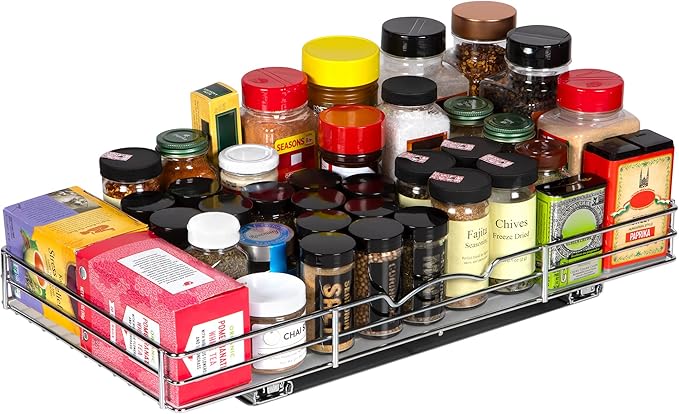 Pull Out Cabinet Organizer for Spices, Cans - Heavy Duty with Lifetime Limited Warranty- Pull Out Spice Rack- Cabinet Pull Out Shelf for Cans,Dishes, Etc, 20-3/8"Wx 10-1/2"D x 2-3/4??H, Chrome