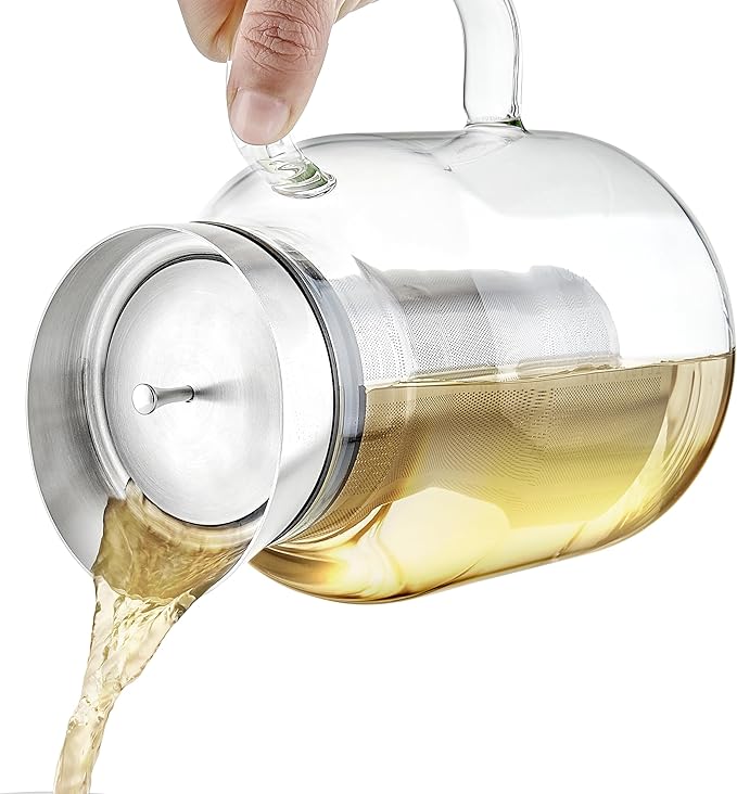 Teabloom 100% Plastic-Free Large Multi-Brew Borosilicate Glass Teapot + Kettle + Pitcher ??Steep and Serve Hot Tea, Iced Tea, Cold Brew Tea and Fruit Infused Water ??Legacy Tea Maker