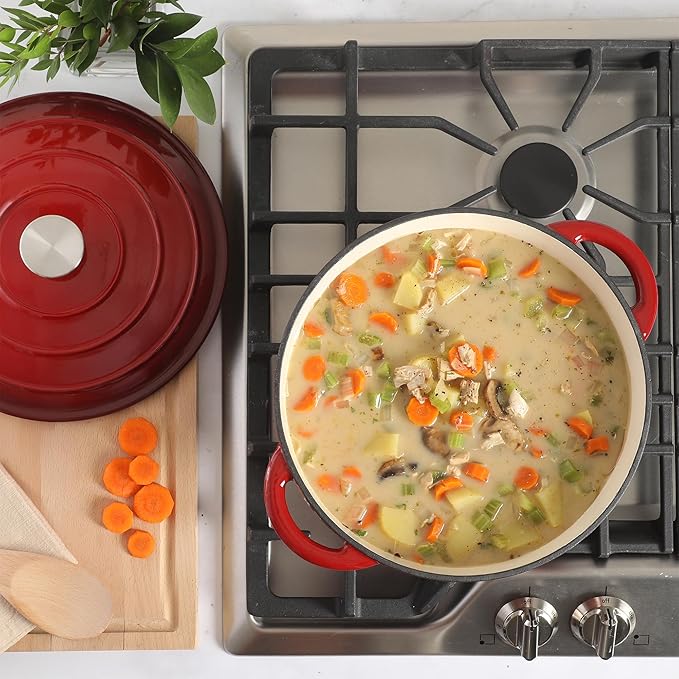 Gibson Home Addlestone 7 Qt Enameled Cast Iron Dutch Oven Pot with Lid ??Round, Oven Safe to 500째F, Ideal for Bread Baking & Stews - Gradient Red