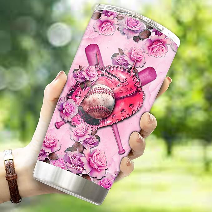 Personalized Baseball Tumbler for Mom, 20oz Insulated Stainless Steel Travel Mug Coffee Cup, Gift for Baseball Lovers, Women, Wife, Daughter, Christmas, Birthday, Mother's Day, Valentine