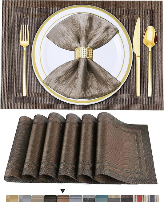 BETEAM Placemats Set of 12, Woven Vinyl Placemat for Dining Table Washable Wipeable Kitchen Place Mats Durable Indoor Outdoor Table Mats
