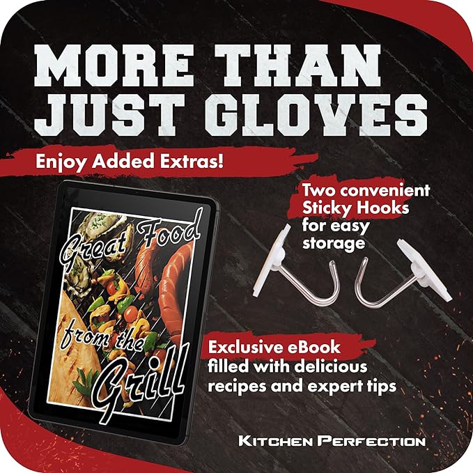 KITCHEN PERFECTION XL Silicone Smoker Oven Gloves-Extreme Heat Resistant BBQ Gloves-Handle Hot Food Right on Your Grill Fryer&Pit|Waterproof Grilling Cooking Baking Mitts|Superior Value Set+3 Bonuses